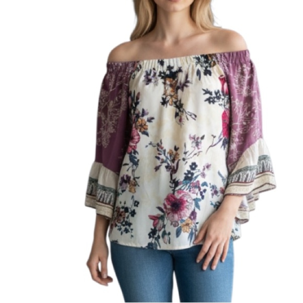 WHITE HOUSE Black Market Floral off shoulder Blouse